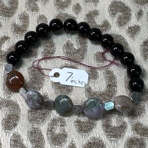 Fancy & Black Jasper Natural Crystal Gemstone Stretch Bracelet